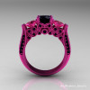 Classic 14K Pink Gold Three Stone Black Diamond Pink Sapphire Solitaire Engagement Ring Wedding Ring R200-14KPGPSBD-2