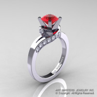 Classic 14K White Gold 1.0 Ct Ruby Diamond Designer Solitaire Ring R259-14KWGDR-1