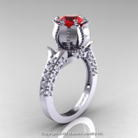 Classic 14K White Gold 1.0 Ct Ruby Diamond Solitaire Wedding Ring R410-14KWGDR-1