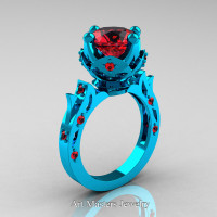 Modern Antique 14K Turquoise Gold 3.0 Carat Rubies Solitaire Wedding Ring R214-14KTGR - Perspective