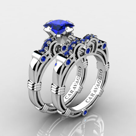 Art-Masters-Caravaggio-14K-White-Gold-1-25-Carat-Princess-Blue-Sapphire-Engagement-Ring-Wedding-Band-Set-R623PS-14KWGBS-P2