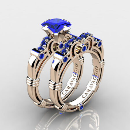 Caravaggio-14K-Rose-Gold-1-25-Carat-Princess-Blue-Sapphire-Engagement-Ring-Wedding-Band-Set-R623PS-14KRGBS-P