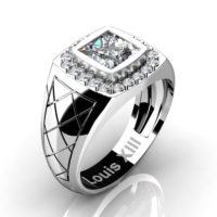 Mens Modern 14K White Gold 1.25 Ct Princess Certified Diamond Wedding Ring R1131-14KWGCVSD
