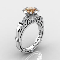 Art Masters Caravaggio 14K White Gold 1.0 Ct Champagne and White Diamond Engagement Ring R623-14KWGDCHD