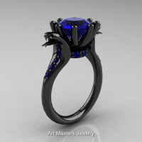 Art Masters Exclusive 14K Black Gold 3.0 Ct Royal Blue Sapphire Cobra Engagement Ring R602-14KBGBS