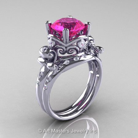 Art-Masters-Vintage-14K-White-Gold-3-Ct-Pink-Sapphire-Diamond-Solitaire-Ring-Wedding-Band-Set-R167S-14KWGDPS-P
