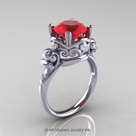 Art-Masters-Vintage-14K-White-Gold-3-Ct-Ruby-Diamond-Solitaire-Ring-R167-14KWGDR-P