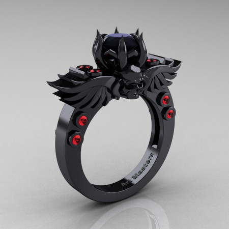 Art-Masters-Winged-Skull-14K-Black-Gold-1-Carat-Black-Diamond-Rubies-Engagement-Ring-R613-14KBGRBD-P