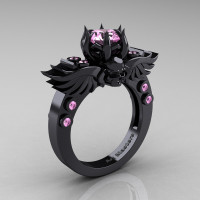 Art Masters Classic Winged Skull 14K Black Gold 1.0 Ct Light Pink Sapphire Solitaire Engagement Ring R613-14KBGLPS Perspective