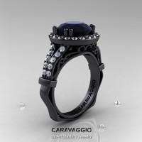 Caravaggio 14K Black Gold 3.0 Ct Black and White Diamond Engagement Ring Wedding Ring R620-14KBGDBD