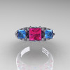 Classic-14K-White-Gold-Three-Stone-Princess-Pink-Sapphire-Blue-Topaz-Diamond-Ring-R500-WGBTPS-T