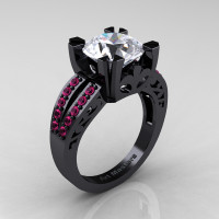 Modern Vintage 14K Black Gold 3.0 Carat White and Pink Sapphire Solitaire Ring R102-14KBGPSWS
