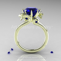 Art Masters 18K Green Gold 3.0 Ct Blue Sapphire Dragon Engagement Ring R601-18KGGBS