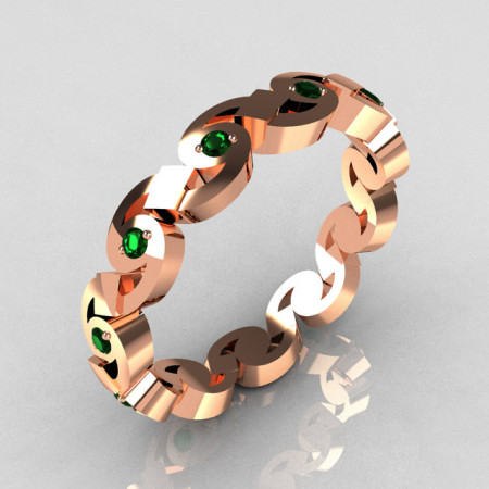 Exclusive 18K Pink Gold Round Emerald Eternity Designer Ring Y243-18KPGE-1