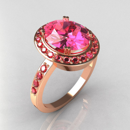 Exclusive Victorian 10K Rose Gold 3.0 ct Oval and 30 x .015 Round 0.45 ctw Rose Topaz Ring R72-RGDRT-1