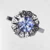 Modern Vintage 14K White Gold 1.0 CT Round Blue Topaz 0.24 CTW Diamond Flower Ring JK17-14WGDBT-2