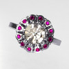 Modern Vintage 14K White Gold 1.0 carat Round and .24 carat Pink Sapphire Flower Ring JK17-14WGCZPS-2