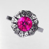 Modern Vintage 18K White Gold 1.0 CT Round Pink Sapphire 0.24 CTW Diamond Flower Ring JK17-18WGDPS-2
