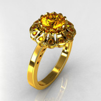 Modern 22K Yellow Gold 1.0 ct Round and ct 0.24 CTW Yellow Sapphire Flower Ring JK17-22YGYS-1