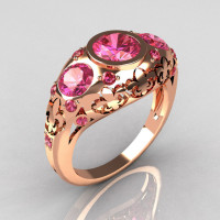 Modern French Vintage 18K Rose Gold Three Stone Rose Topaz Designer Ring Y252-18RGRT-1