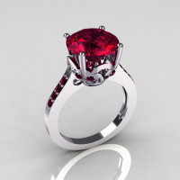 14K White Gold 3.5 Carat Rhodolite Raspberry Red Garnet Solitaire Wedding Ring R301-14KWGRG-1