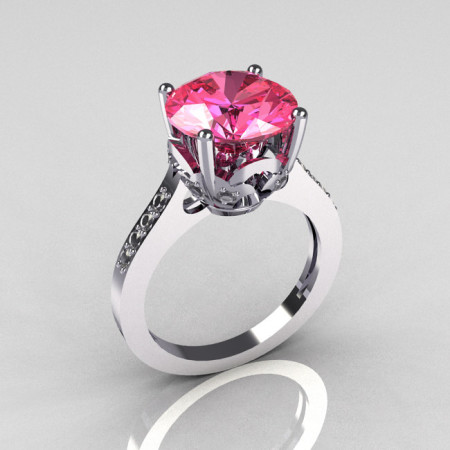 Classic 950 Platinum 3.5 Carat Rose Topaz Pave Diamond Solitaire Wedding Ring R301-PLATDRT-1
