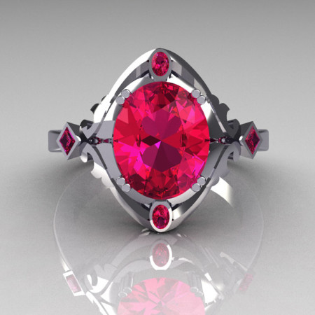 Modern Antique 950 Platinum 1.75 Carat Oval Pink Sapphire Wedding Ring R73-PLATPS-1
