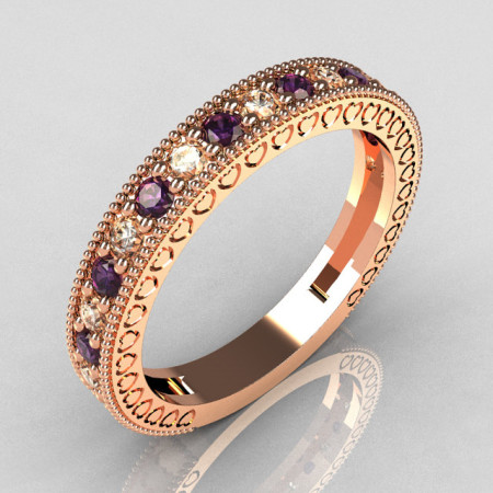 Lovables Luxury Collection 14K Rose Gold .27 ctw Diamond .24 ctw Amethyst Stackable Ring RB72-14KRGDAM-1