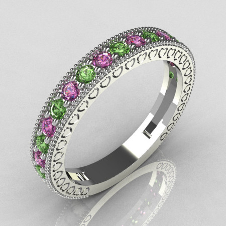 Lovables 950 Platinum .27 ctw Green and .24 ctw Lilac Amethyst Stackable Designer Ring RB72-PLATDLGA-1
