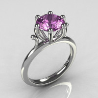 Modern 14K White Gold 1.75 Carat Round Lilac Amethyst Solitaire Ring R33-14WGLA-1