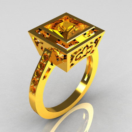 Modern French Vintage 22K Yellow Gold 1.65 Carat Princess Cut Yellow Sapphire Bridal Ring R35-22YGYS-1