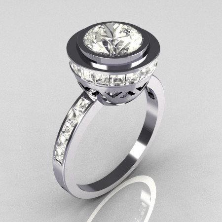 Modern Vintage 950 Platinum 1.50 CT Round and 1.1 Ctw Invisible Square CZ Bridal Ring R78-PLATCZ-1