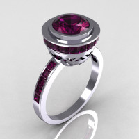 Modern Vintage 10K White Gold 1.50 Carat Round and 1.1 Carat Invisible Square Amethyst Bridal Ring R78-10WGAM-1