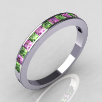 Modern 14k White Gold Princess Cut Lilac and Green Amethyst Stackable Cocktail Ring R79-14WLGA-1