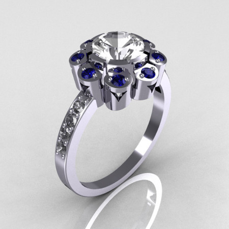 Royal Edwardian 950 Platinum 1.0 CT Round CZ Blue Sapphire Engagement Ring R80-PLATCZBS-1