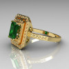 Royal 18K Yellow Gold 1.0 CT Emerald Cut Emerald Pave Diamond Double Halo Ring R83-18YGDEM-2