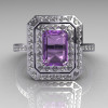 Modern 10K White Gold 1.0 CT Emerald Cut Lilac Amethyst Pave CZ Double Halo Ring R83-10WGLACZ-2