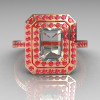 Modern 14K Rose Gold 1.0 CT Emerald Cut CZ Pave Rose Topaz Double Halo Ring R83-14RGRTCZ-2