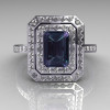 14K White Gold 1.0 CT Emerald Cut Alexandrite Round Pave Diamond Classic Double Halo Ring R83-14WGDDAL-2