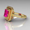 Royal 18K Yellow Gold 1.0 CT Emerald Cut Pink Sapphire Pave Diamond Double Halo Ring R83-18YGDPS-2