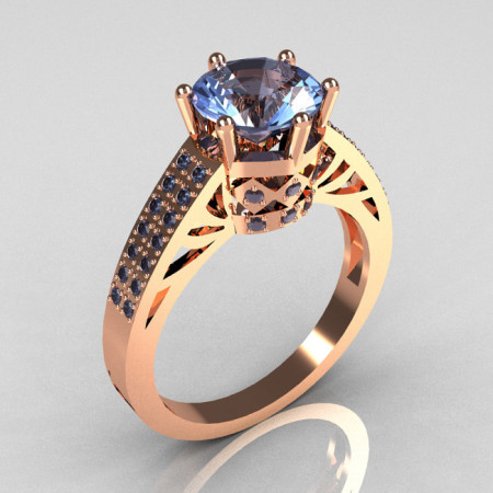 Modern Antique 18K Rose Gold 1.25 Carat Round Blue Topaz Solitaire Wedding Ring Y233-18KRGBT-1