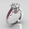 Hurro Armenian Antique 18K White Gold 1.25 Carat Round CZ Pave Pink Sapphire Solitaire Ring Y233-18KWGCZPS-2