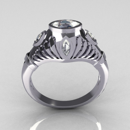 Greco Roman Classic 18K White Gold Marquise CZ Designer Engagement Ring Y234-18KWGCZ-1