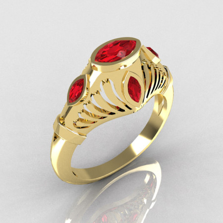 Greco Roman Classic 10K Yellow Gold Marquise Red Rubies Designer Engagement Ring Y234-10KYGRR-1
