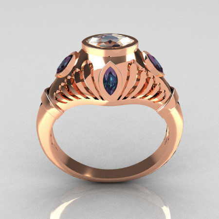 Greco Roman Classic 10K Rose Gold Marquise CZ Alexandrite Designer Engagement Ring Y234-10KRGAL-1