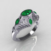 Greco Roman Classic 18K White Gold Marquise Emerald Designer Engagement Ring Y234-18KWGEM-2