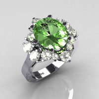 Classic Grigoryan 14K White Gold 4.0 Carat Oval Green Topaz 1.0 Carat CZ Cluster Engagement Ring R87-14KWGGTCZ-1