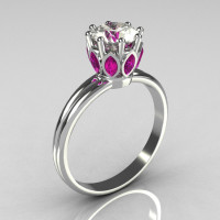 Modern French Antique 18K White Gold Marquise Pink Sapphire 1.0 CT Round Zirconia Solitaire Ring R90-18KWGCZPS-1