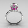 Modern French Antique 18K White Gold Marquise Pink Sapphire 1.0 CT Round Zirconia Solitaire Ring R90-18KWGCZPS-2