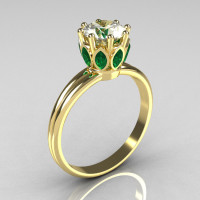 Modern Antique 10K Yellow Gold Marquise Emerald 1.0 CT Round Zirconia Solitaire Ring R90-10KYGCZEM-1